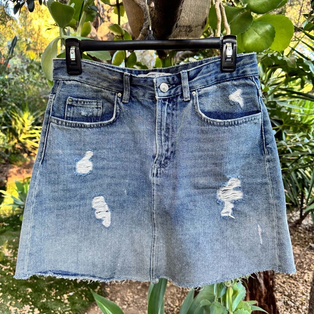 Zara Distressed Denim Skirt